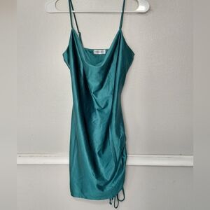 Popular 21 Emerald Green Satin Tie Side Cami Bodycon Party Dress Size M